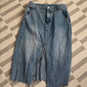 Denim Midi Skirt with Front Slit